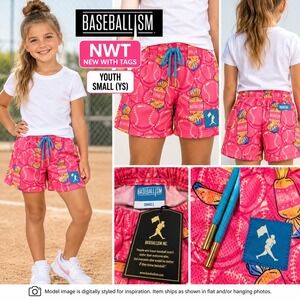 Baseballism Bubbles & Doubles Youth Small Mesh Shorts Pink NWT